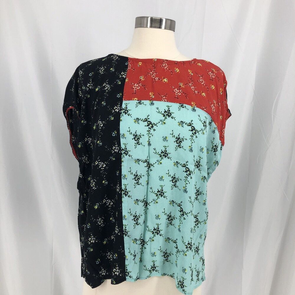 Vince Camuto Floral Block Top Red, Aqua and Black Women’s Size X Large